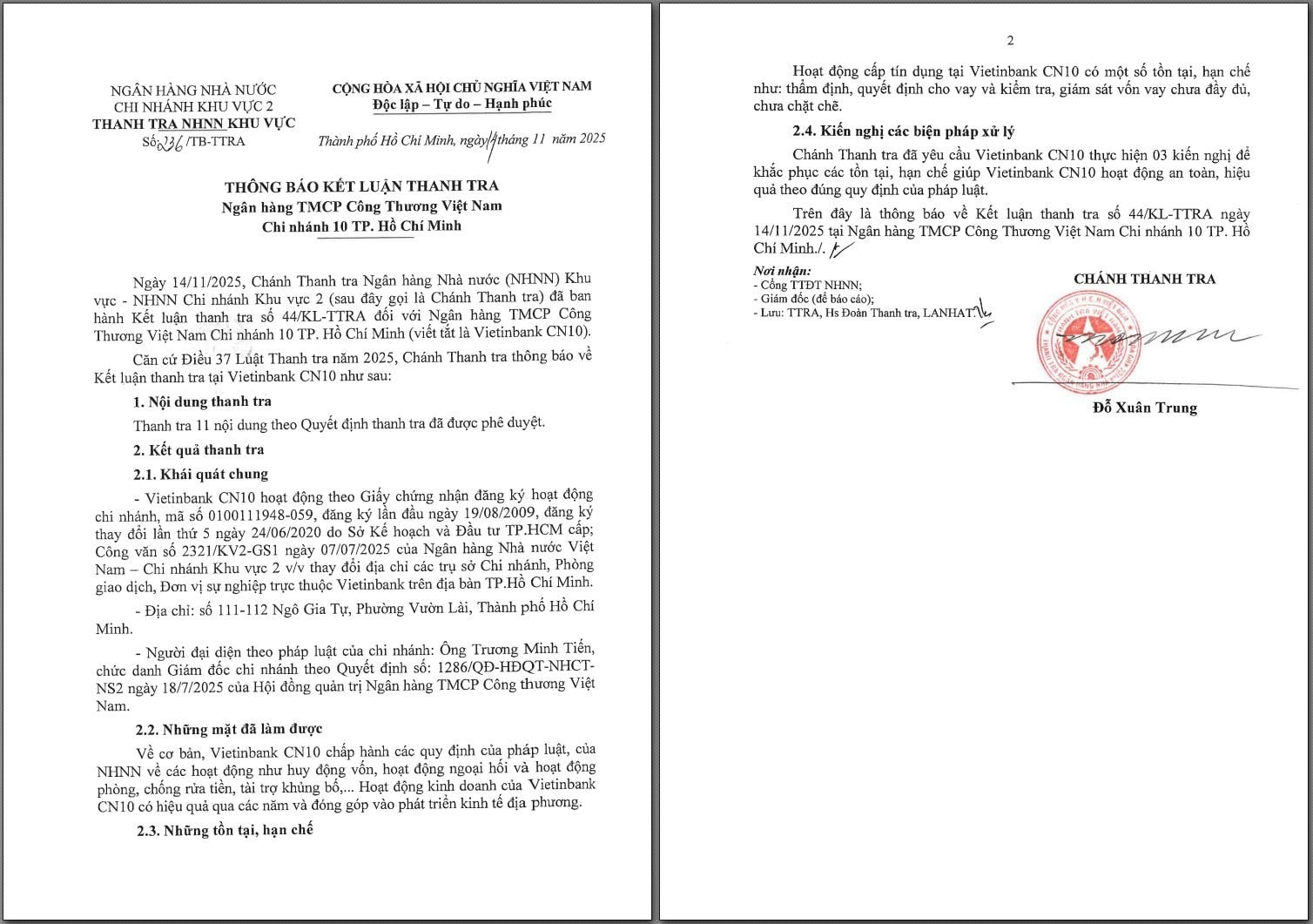 Công bố kết luận thanh tra một Chi nhánh Vietinbank- Ảnh 2.