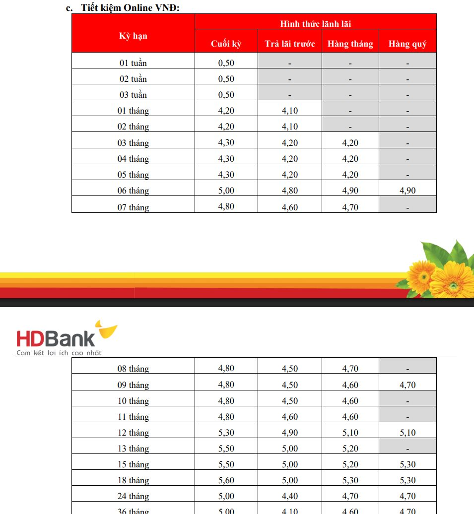 L&atilde;i suất ng&acirc;n h&agrave;ng HDBank mới nhất th&aacute;ng 5/2026: Kỳ hạn 13 th&aacute;ng cao nhất tới 7,6%/năm- Ảnh 3.